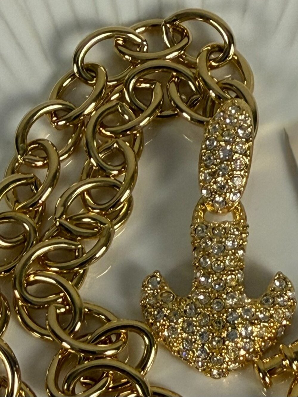 NWT Napier Crystal Anchor Necklace Gold Tone Removable Pendant 16" Nautical